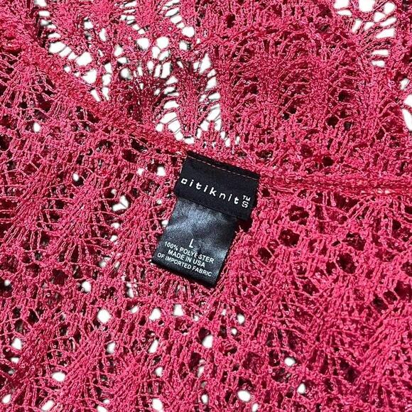VTG 2000s Citiknits Deep Pink Sparkly Sequin Open Mesh Cascading Cardigan Top L - Picture 6 of 6